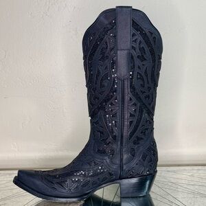 J.B. Dillon Leather & Sequin Cowboy Boots – Size 9